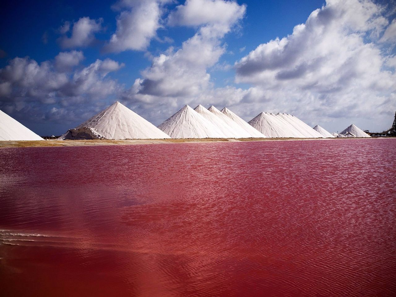 Salt pyramids and red-pink brine ponds, Bonaire